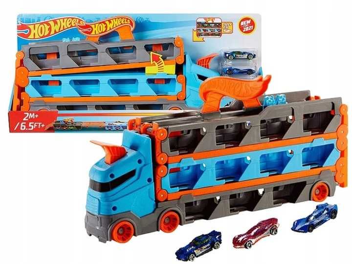 hot wheels transporter zestaw dla dzieci 2w1 tor wyścigowy mattel city