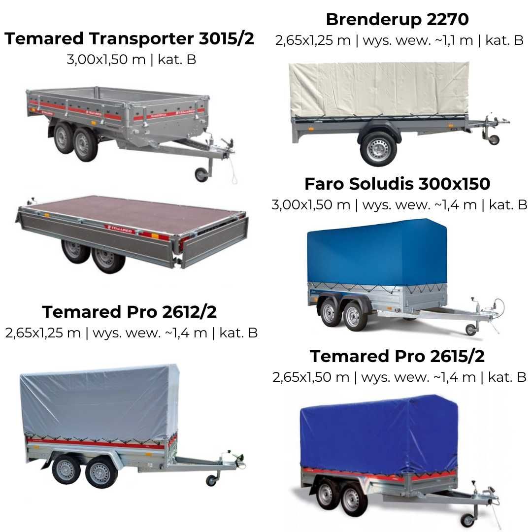 Wynajem przyczepy lawety - różne modele - platformy, uchylne | FV 23%