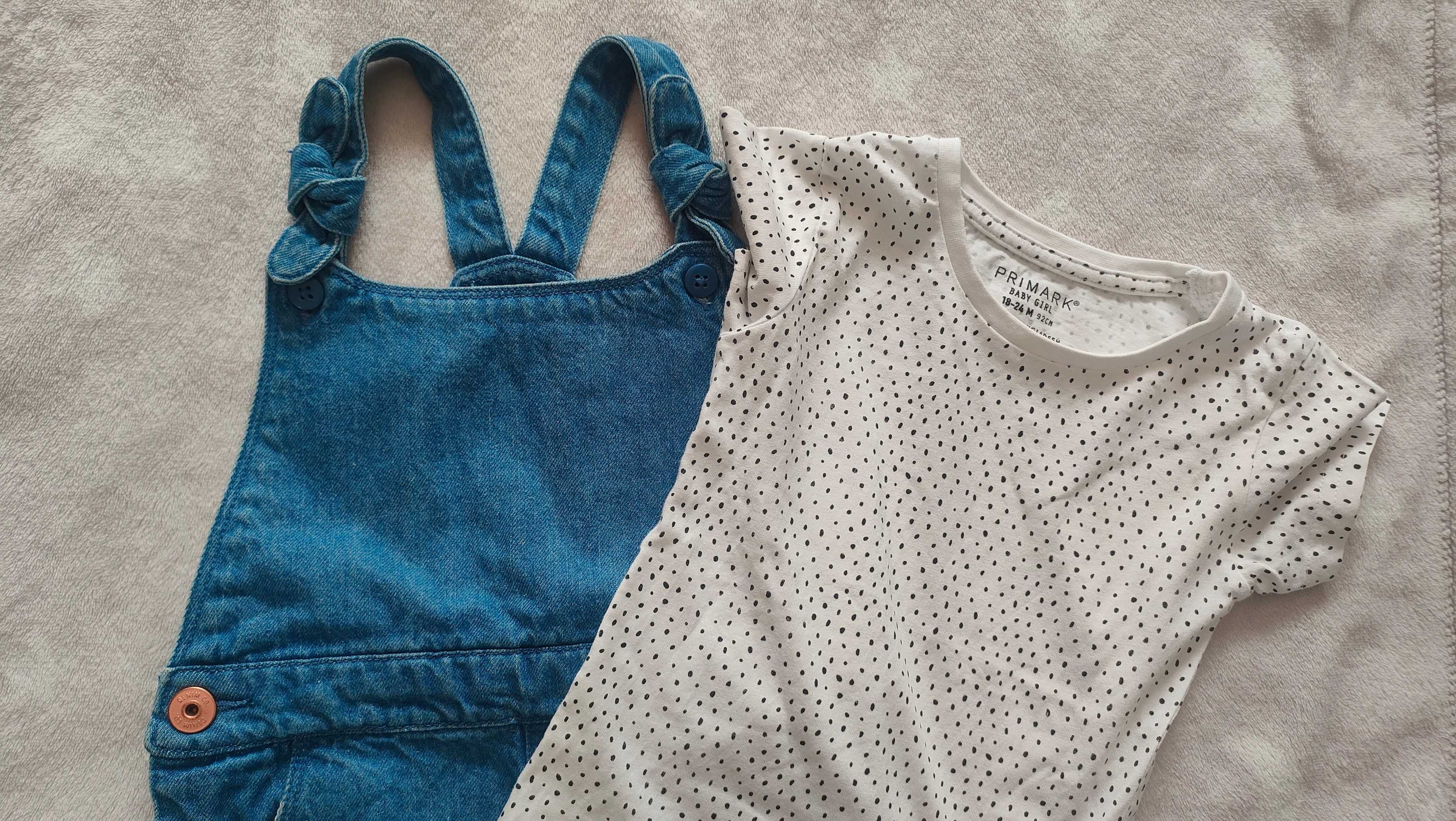 Primark, zestaw jeansowe spodenki ogrodniczki bluzeczka, r.92