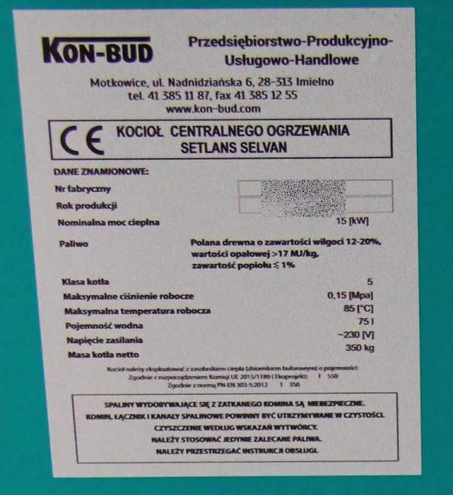 SETLANS SELVAN 15kW 5 klasa kocioł piec na drewno