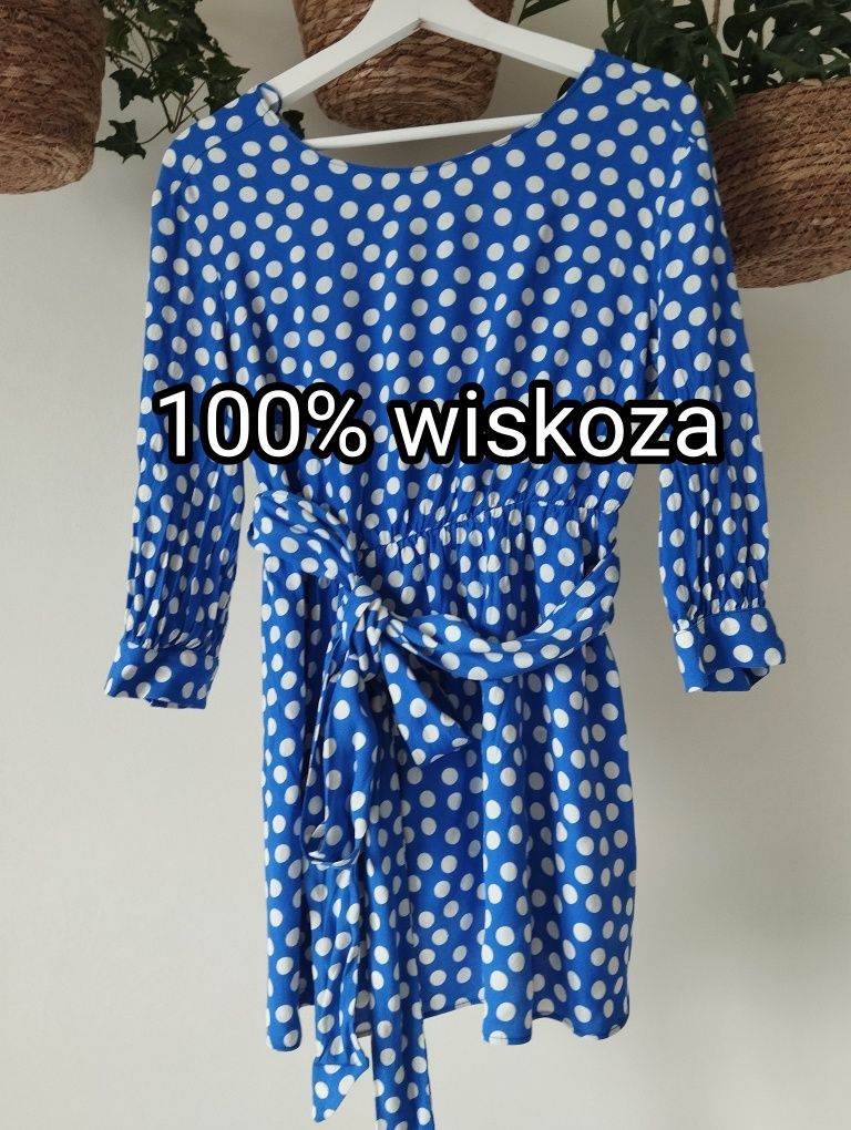 Bluzka ciążowa w kropki, grochy z przewiązaniem, z guzikami, z wiskozy