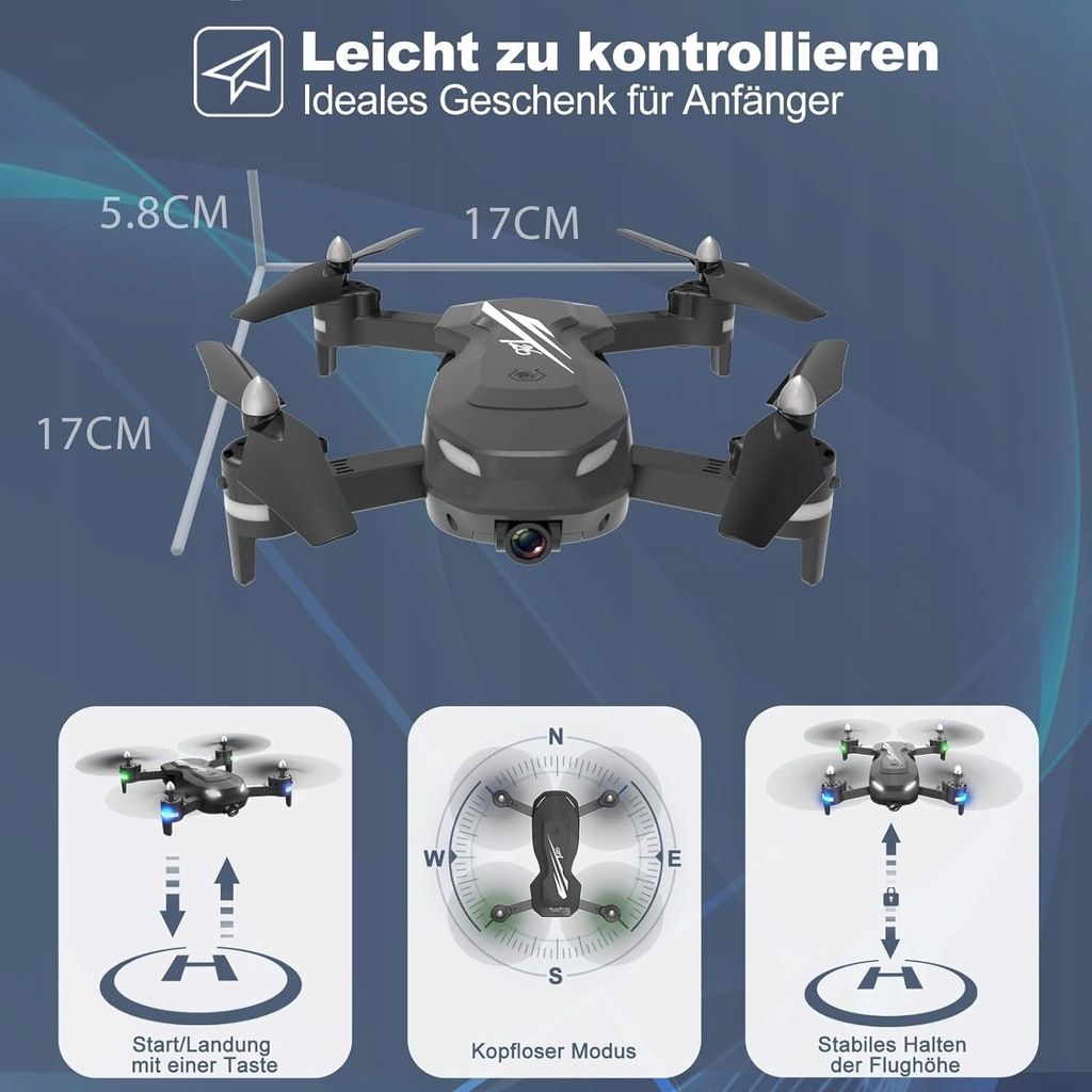 Dron z kamerą 1080P RC Wipkviey T26, 2 baterie