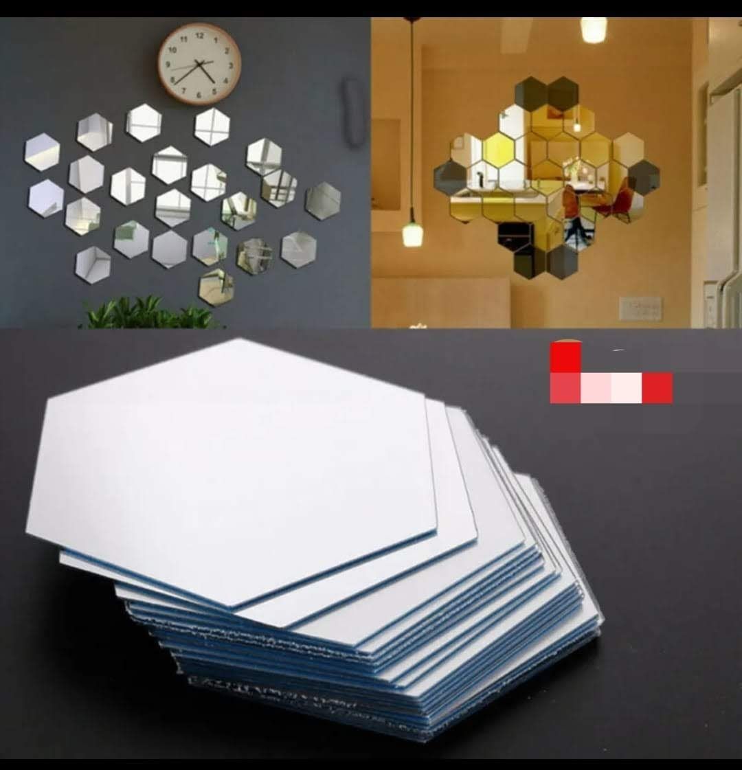 48sztuk naklejki lustrzane lustro hexagon srebrne naklejka modne ozdob