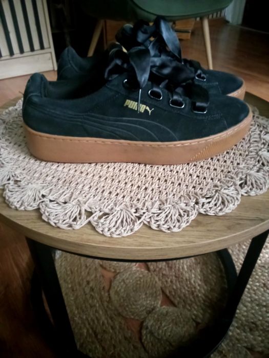 Puma buty czarne brąz platforma welur