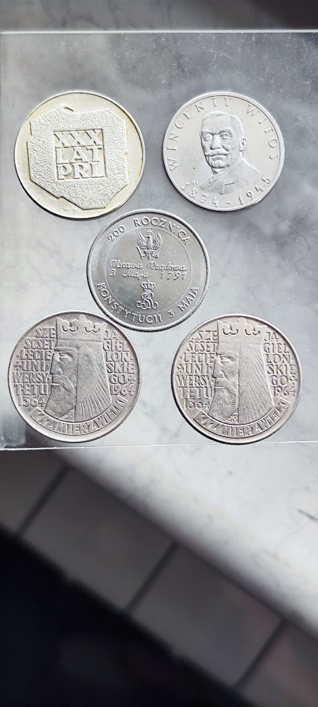 Zestaw 5 monet z PRL w tym srebro