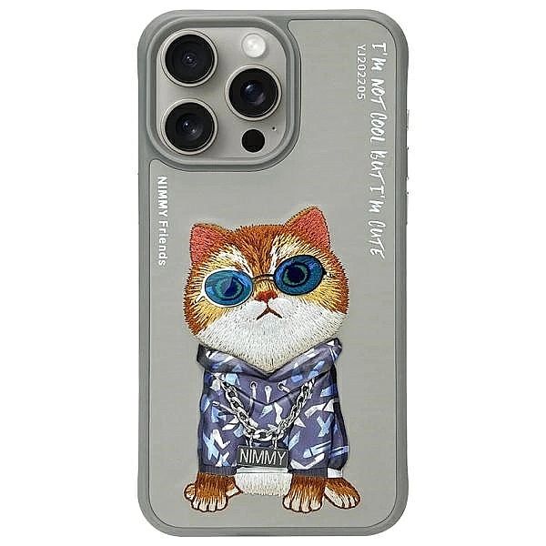 Etui Nimmy Glasses Cool Cat na iPhone 15 Pro Max - szare