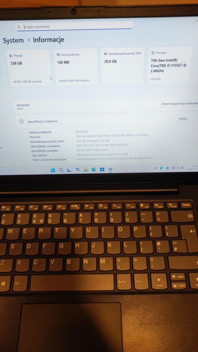 #2071 Lenovo V14 i5-1135G7 20GB 256SSD Win11P FV23 GW Jak nowy