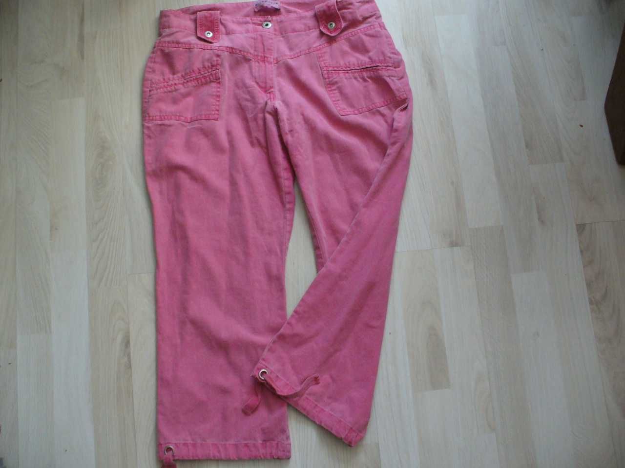 (1123) Różowe damskie spodnie 3/4 z dodatkiem lnu, Blinddate, rozm. L