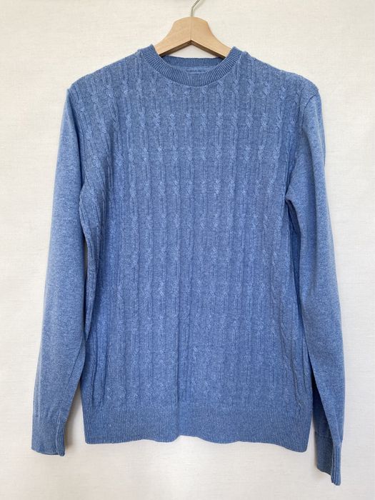 Klasyczny bawełniany niebieski sweter damski w warkocze M/38