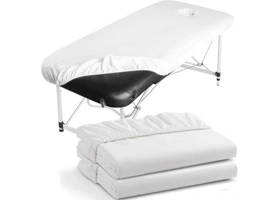 Pokrowiec z otworem na stół do masażu 2 szt 70 x 190 x 12 cm BIAŁY