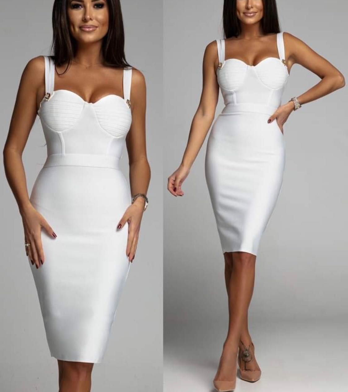 Sukienka Elegancka Wesele Dopasowana Złote Ozdoby Push-up Modelująca