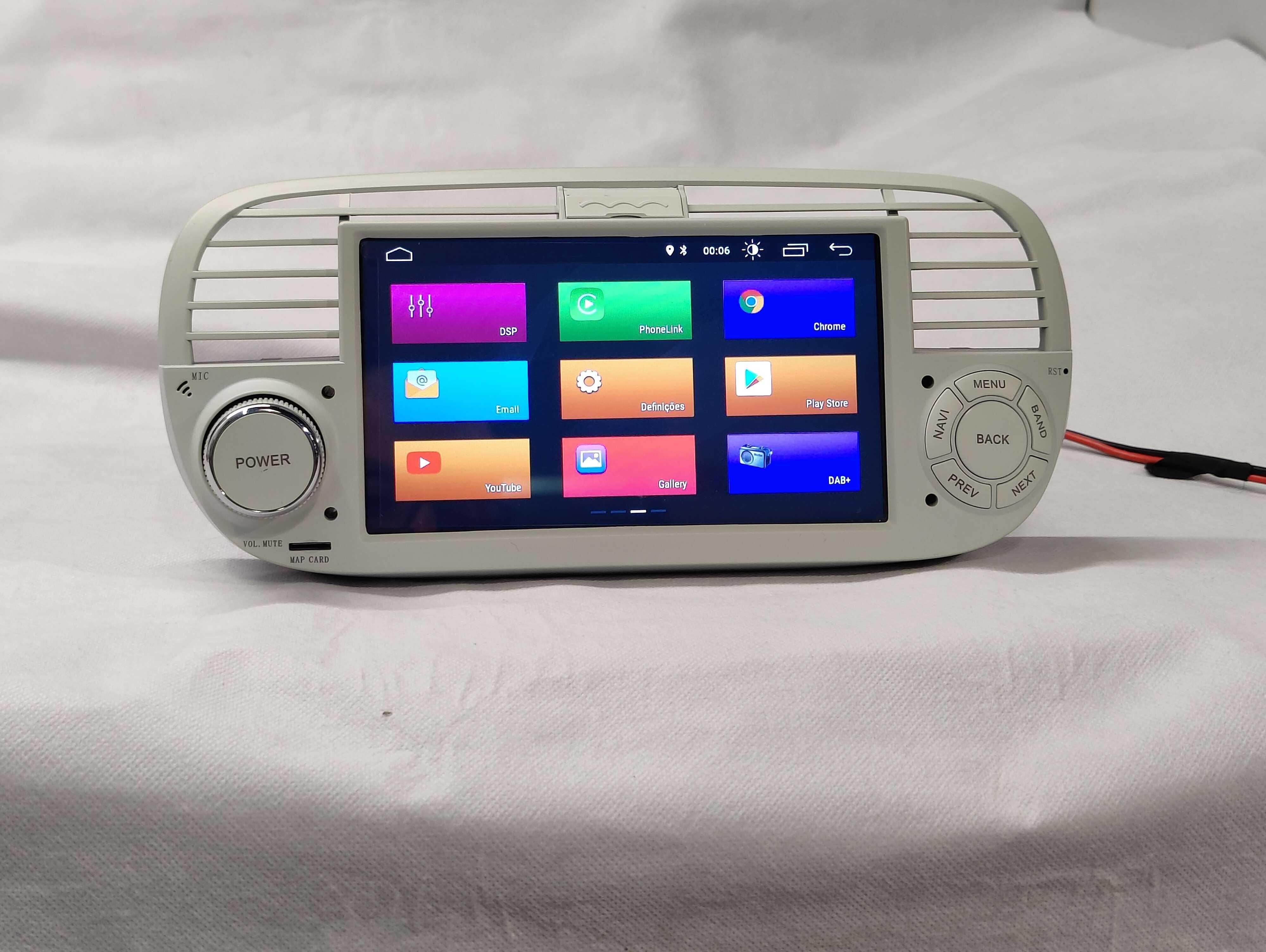 Radio 2 DIN Android 12 Fiat 500 Branco – GPS WIFI CarPlay - Novo