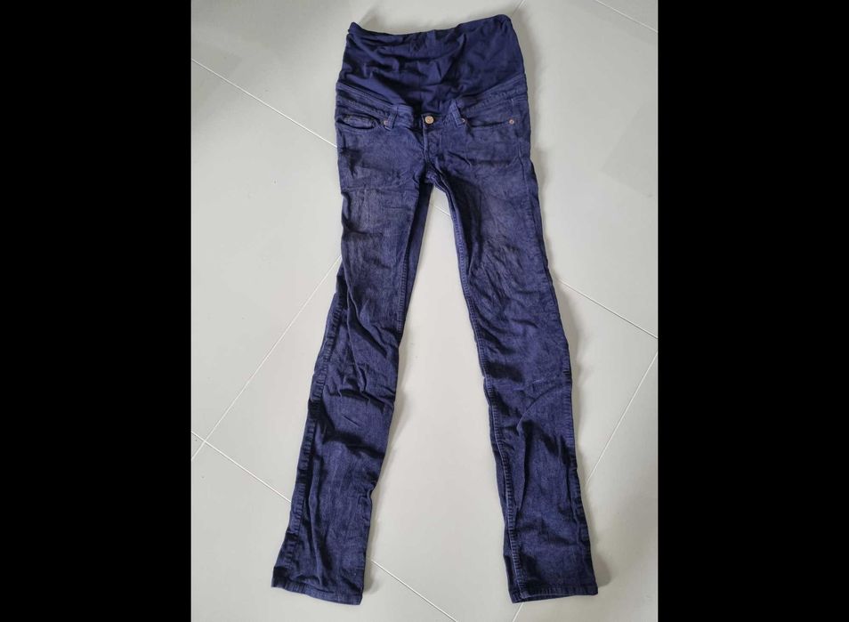 Spodnie ciążowe H&M granatowe sztruksowe rozm 36