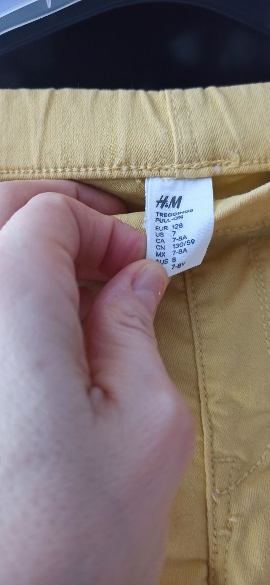 Spodnie H&M żółte, pudrowy róż, zielone rozm.128