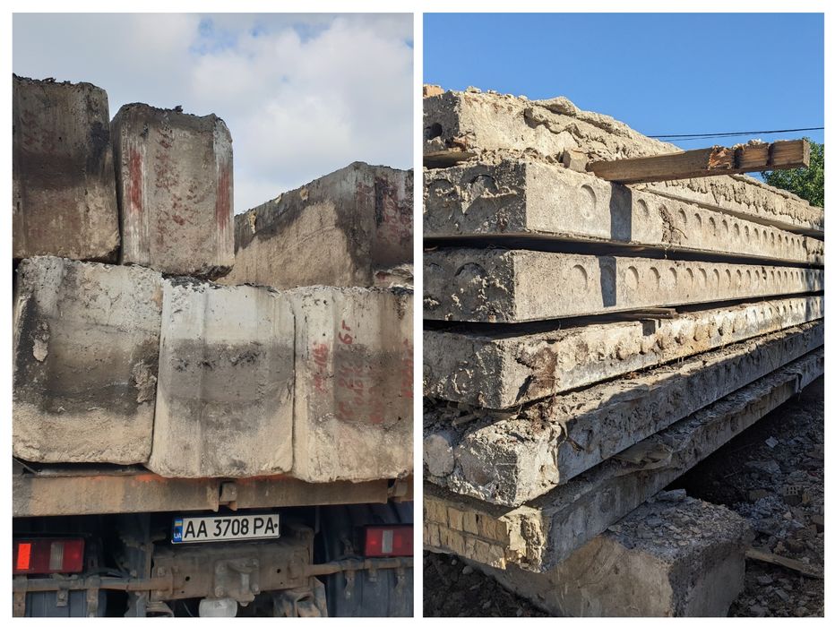 Бій цегли, дроблений бетон, блоки ФБС фундаментні, плити ПК, грунт .