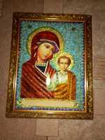 Икона Божьей матери казанской, вышитой бисером
