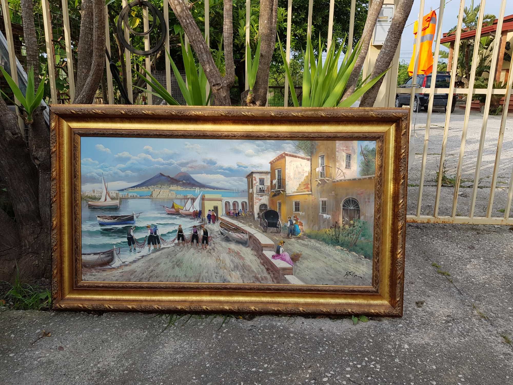 Obraz malowany na płótnie rybacy w Neapolu 145cm/85 cm