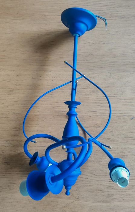 Niebieski żyrandol, 3 punkty świetlne, żółte klosze