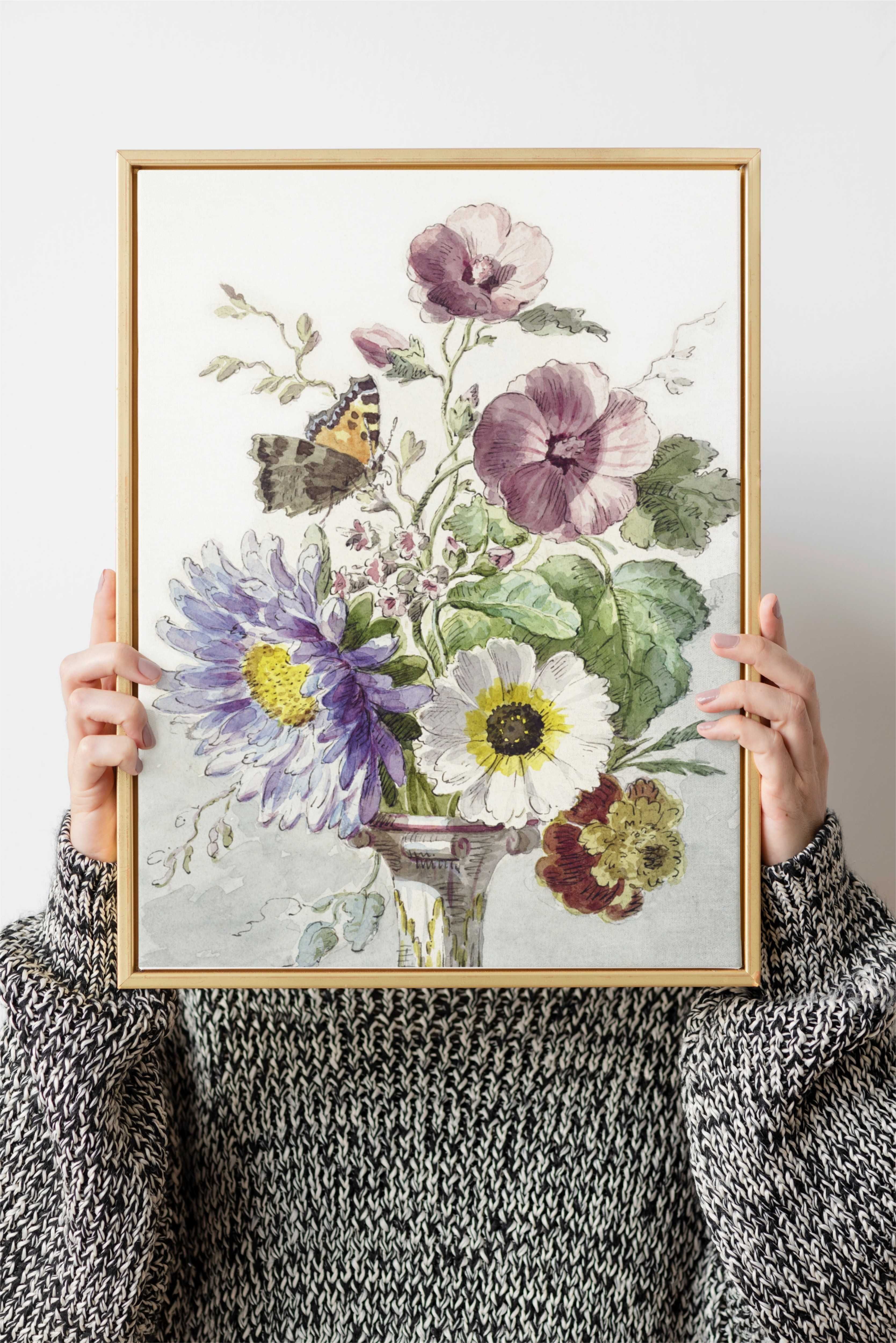 Plakat A3 Bouquet of Flowers with a Butterfly - Obraz kwiaty Leen#1
