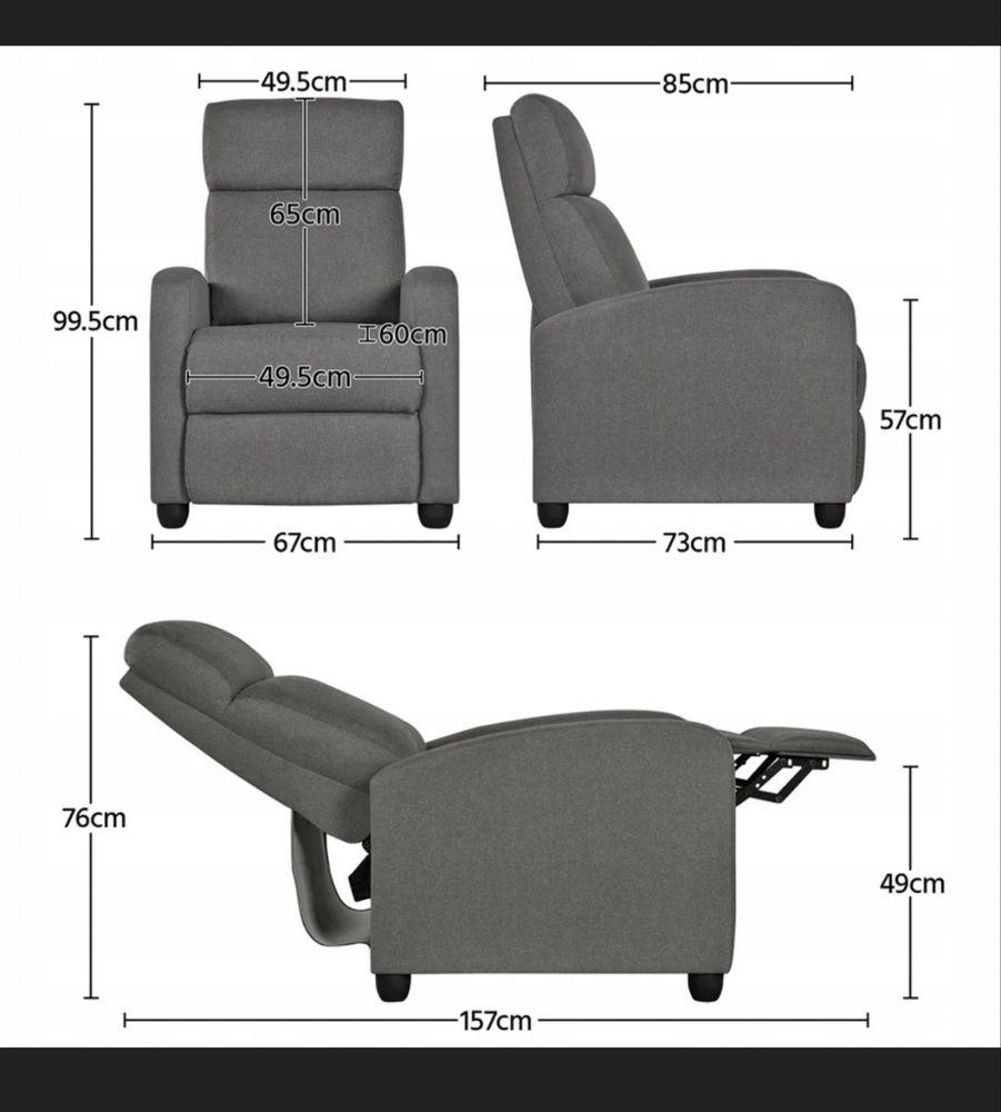 Fotel Rozkładany Yaheetech Relaksacyjne Krzesło Sofa Pojedyńcza