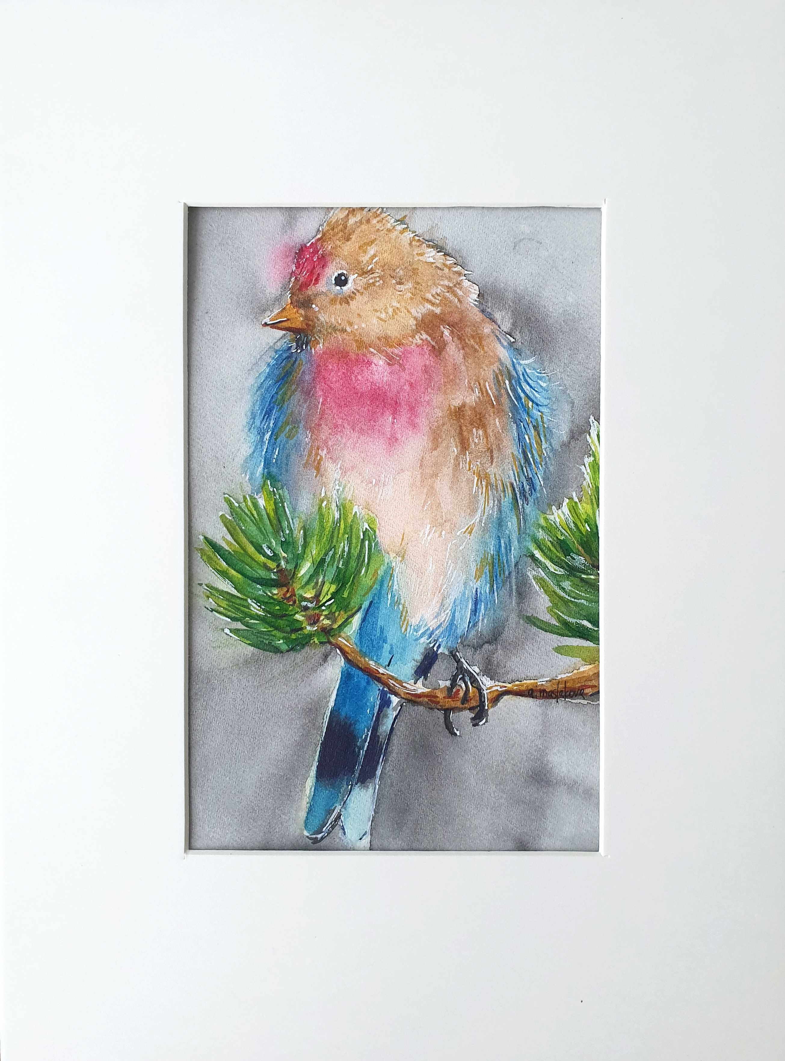 Obraz ręcznie malowany akwarela ptak ptaki