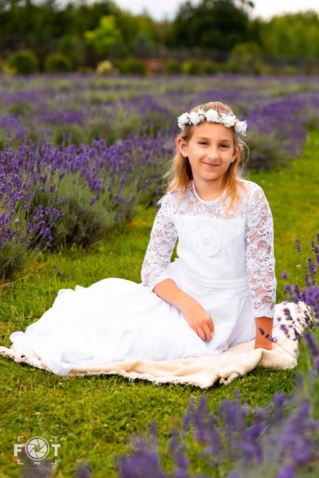 Sukienka komunijna EMMA, bolerko, wianek Stan idealny 146/152