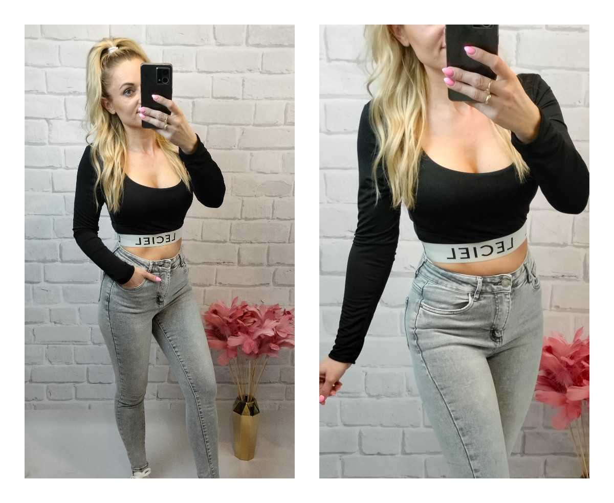 Bluzka Crop Top Krótki Róż, Czarny