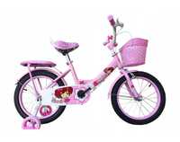 Rower dziecięcy 16 cali dla dziewczynki bagażnik boczne kółeczka różow
