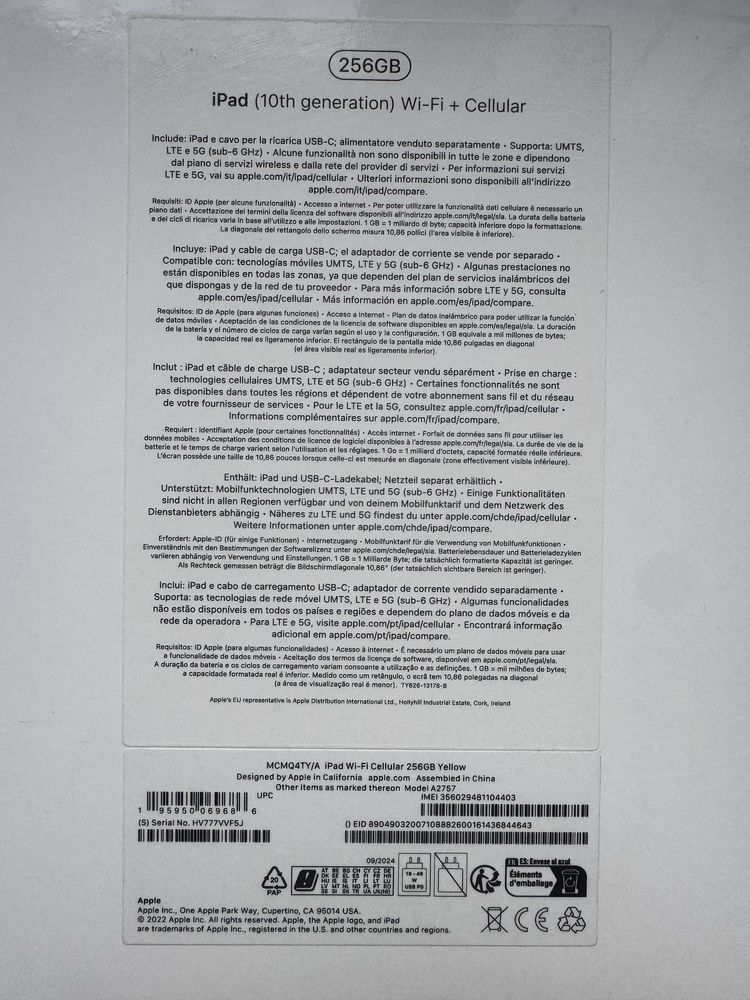 Новий з Європи: Apple iPad 10 10.9" 256GB Wi-Fi+4G Yellow (MQ6V3)