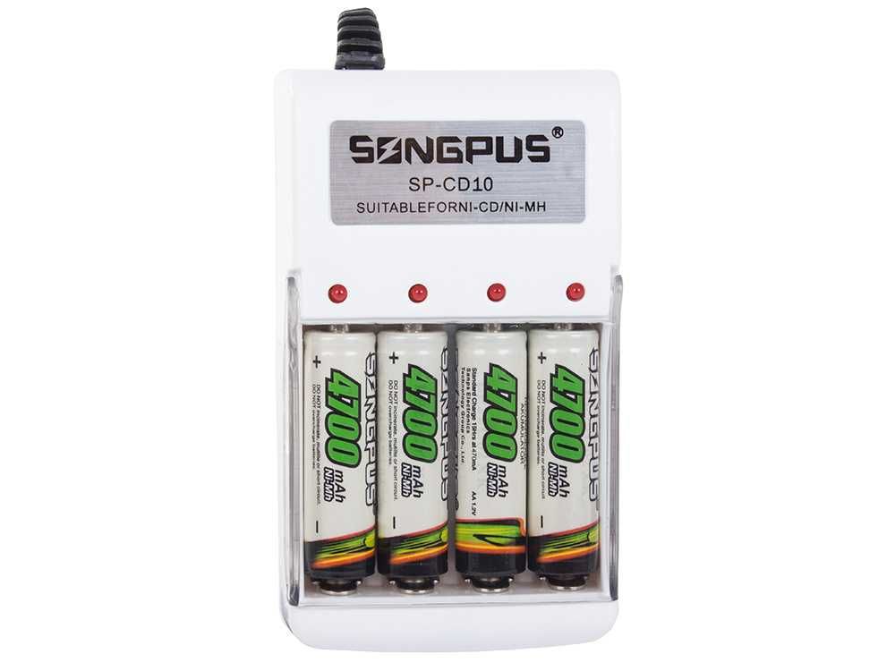 Songpus ładowarka akumulatorków AA/AAA + 4 szt akumulatorów 4700 mAh