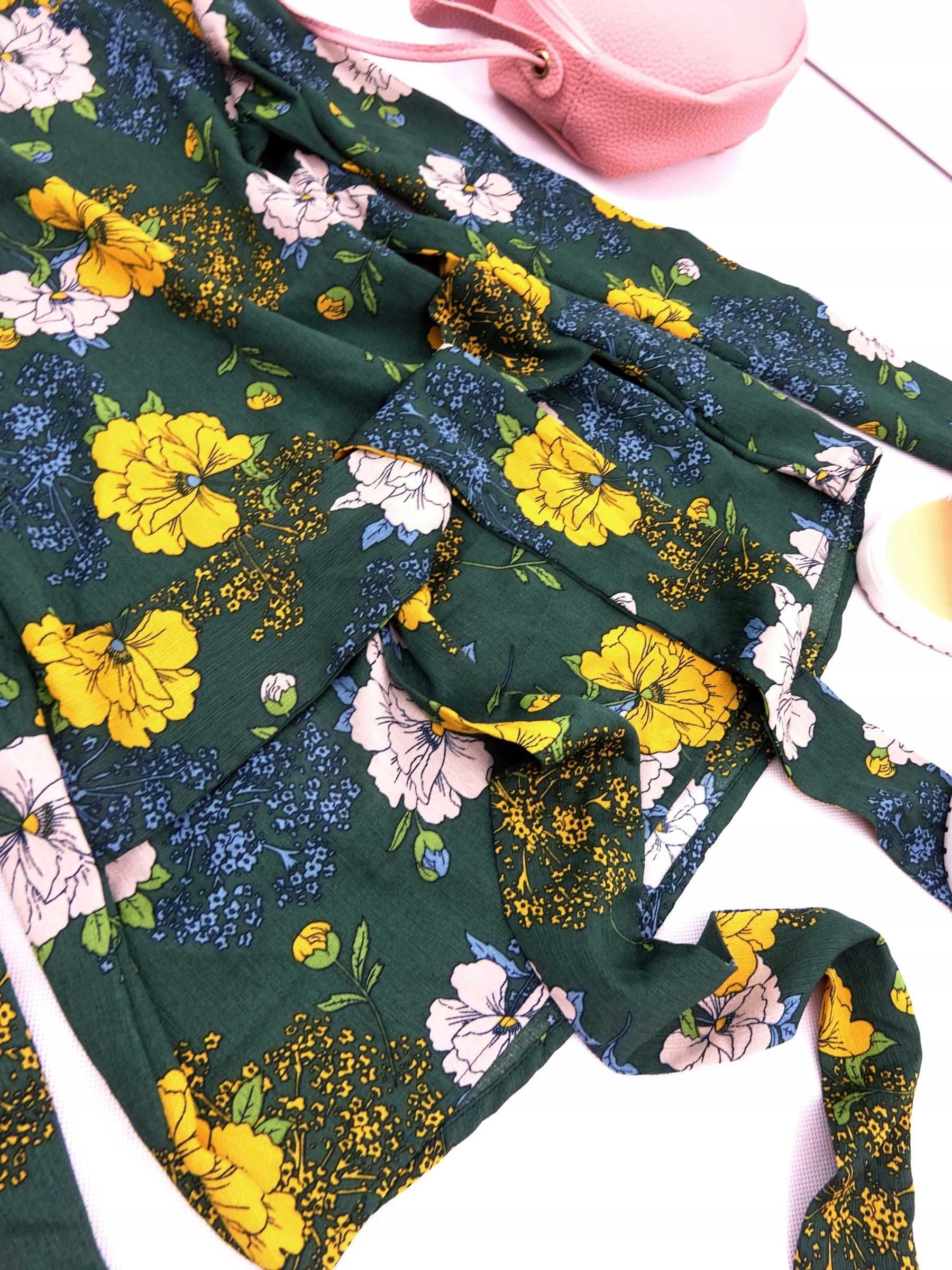 BD51 wiązana elegancka bluzka damska szyfon kwiaty łąka ONLY S 36