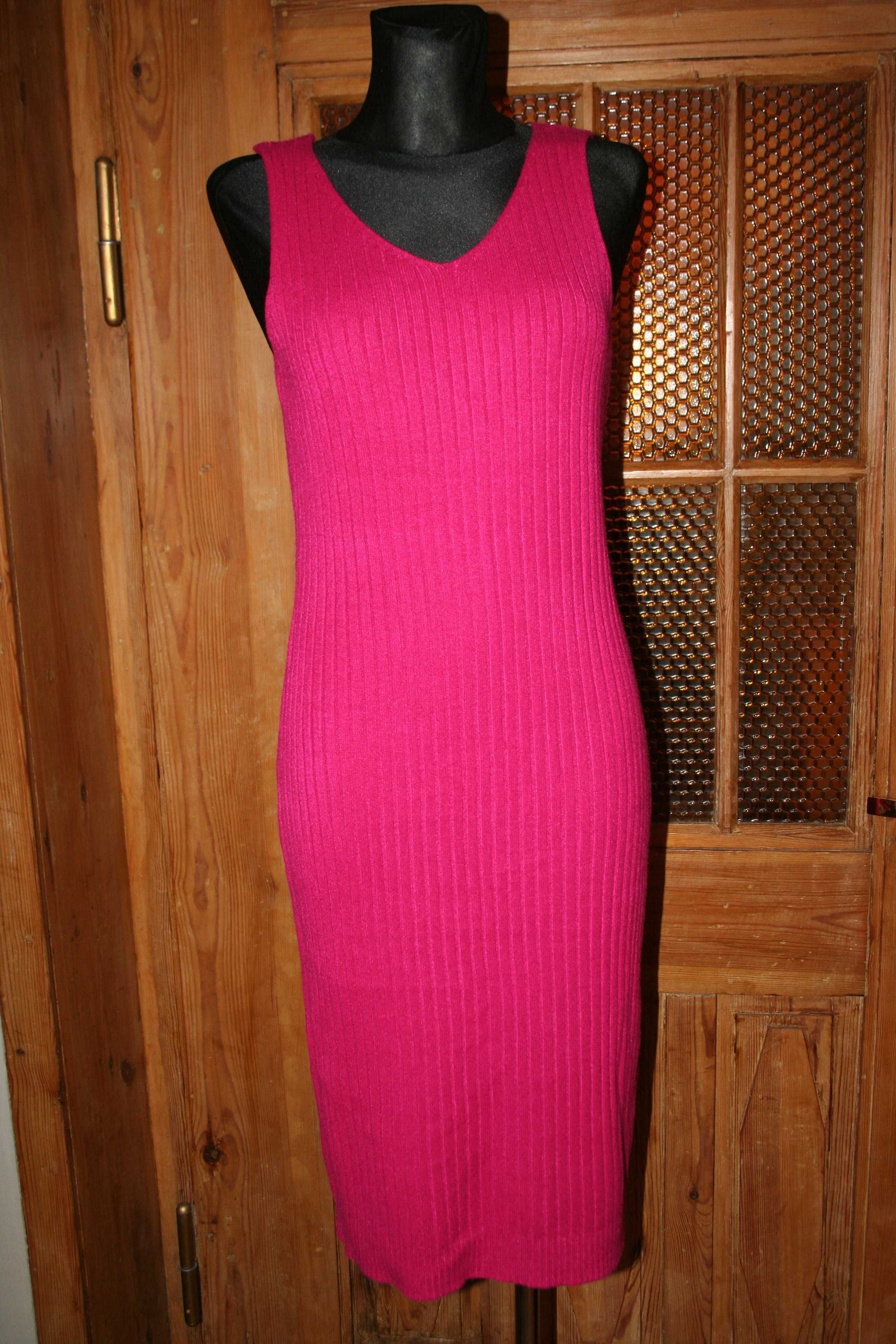 Sukienka sweter golf prążek komplet M 38 L 40 XL 42 XXL 44 fuksja