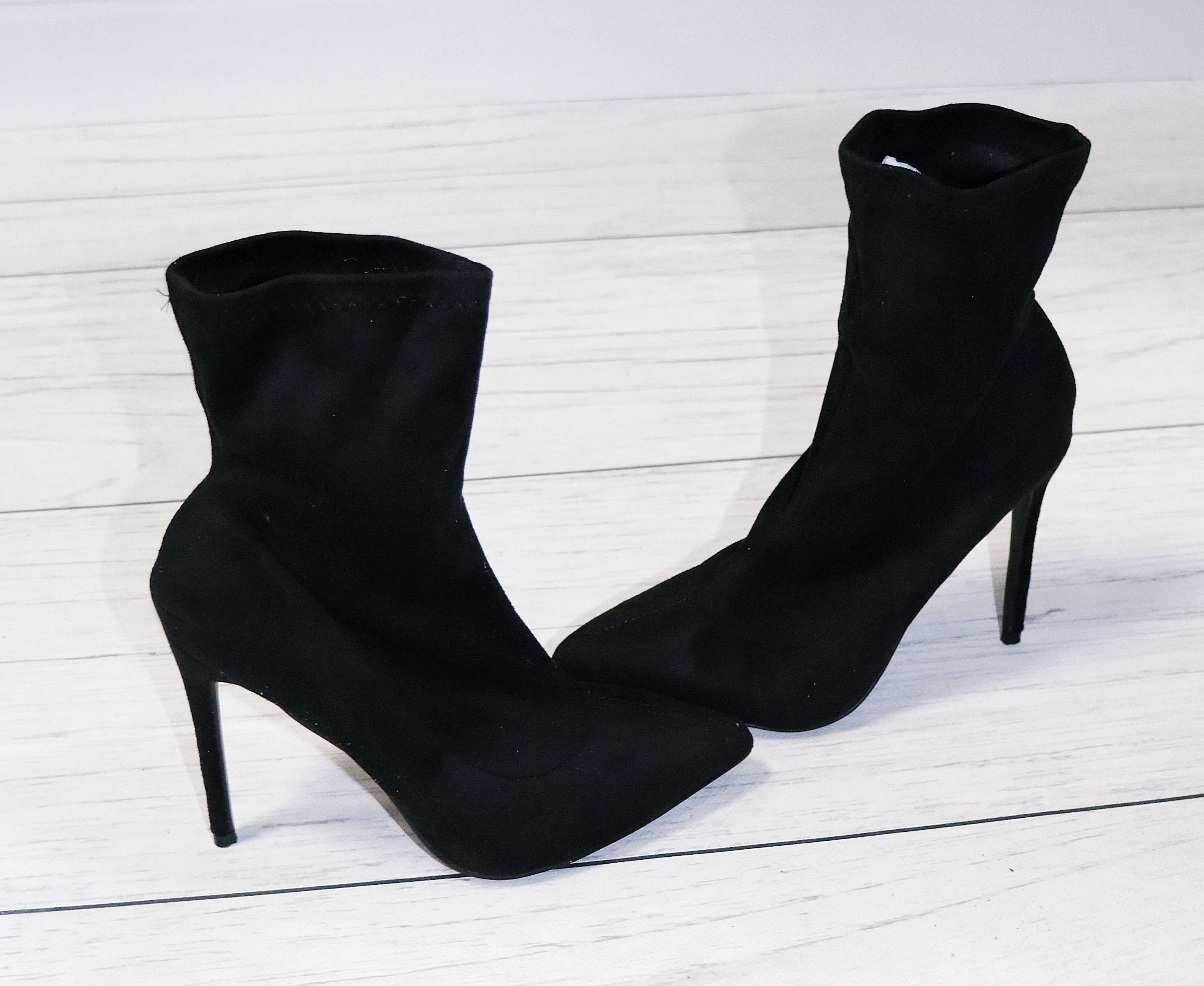 Nowe czarne botki skarpeta Boohoo r. 39