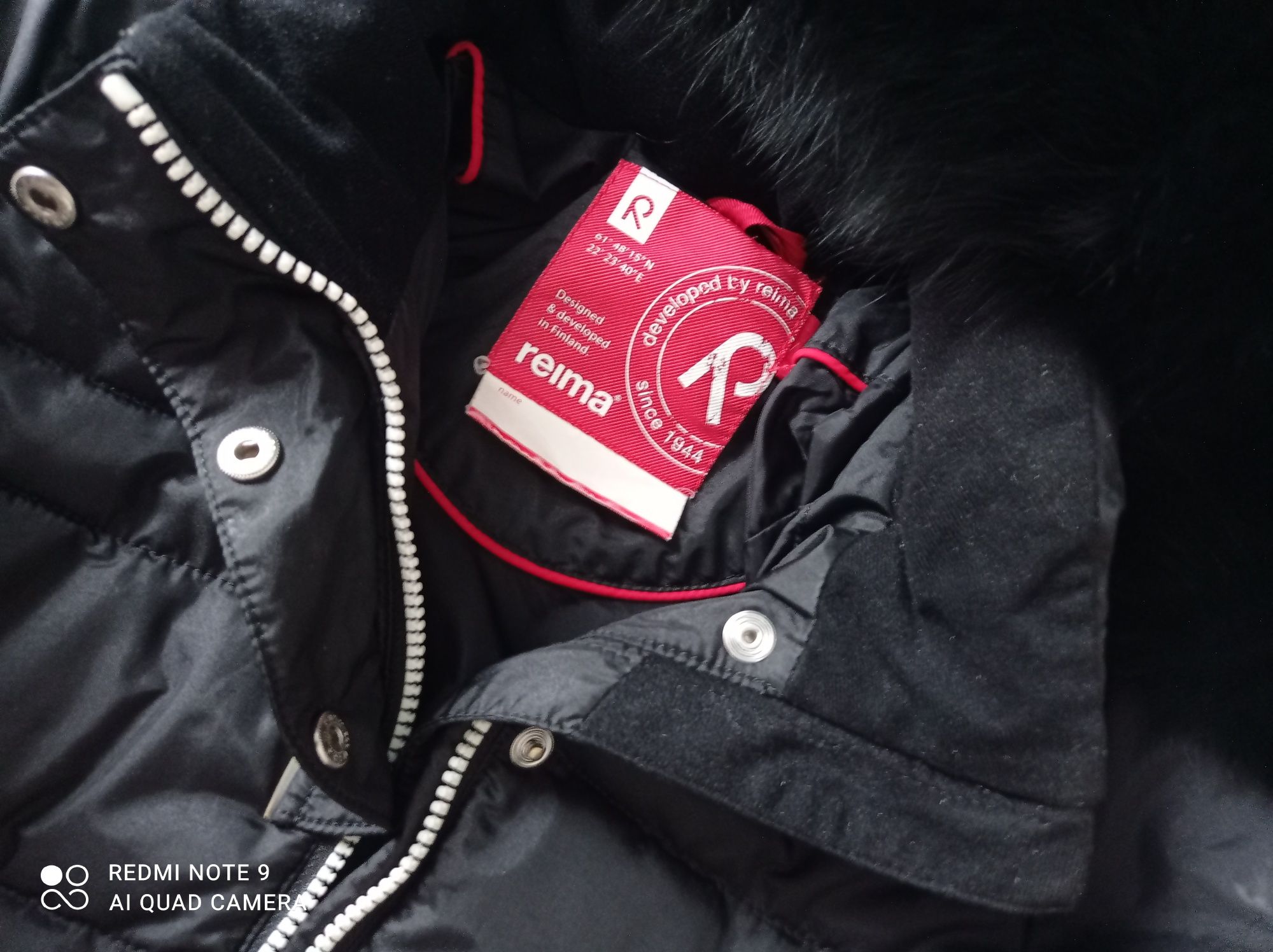 Reima пуховик куртка парка на девочку 9 10 11 лет черная с мехом