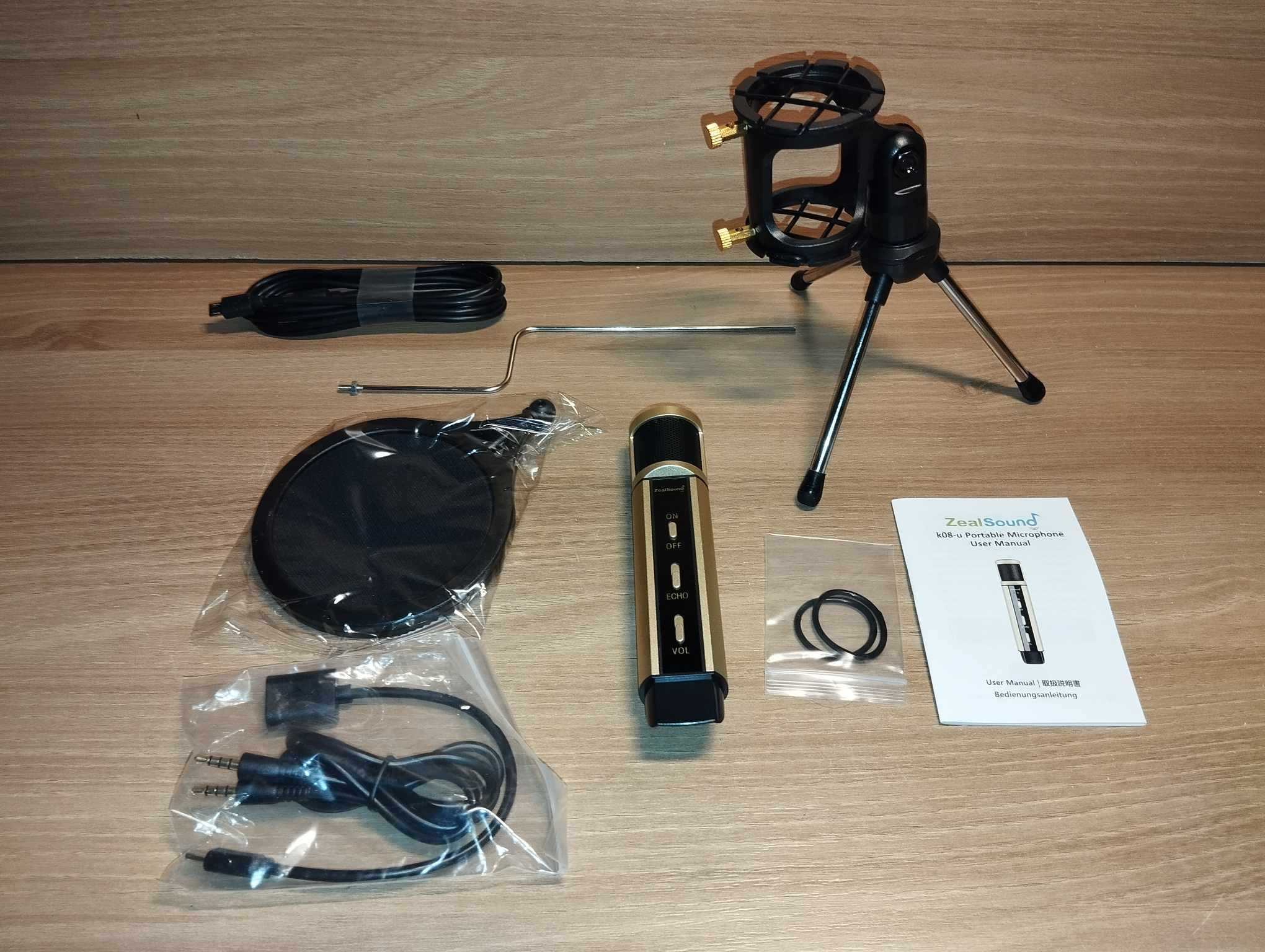 Zestaw - Mikrofon ZealSound k08-u + Statyw + Pop Filter + Kabel