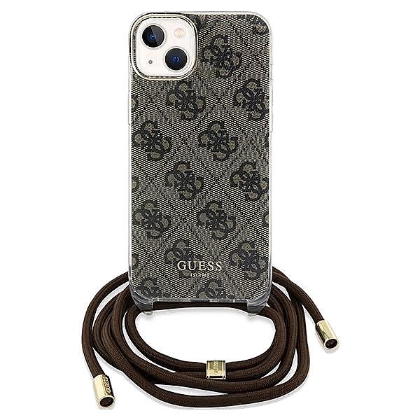 Etui Guess Crossbody Cord 4G Print na iPhone 15 / 14 / 13 - brązowe