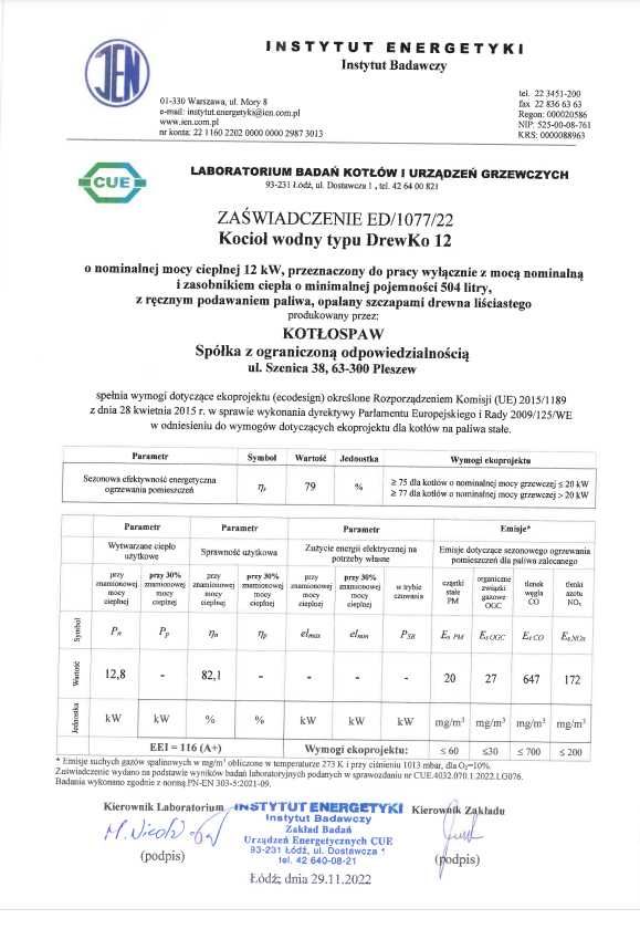 Kocioł na drewno zgazowujący Kotłospaw DrewKo 12kW Montaż Koszalin