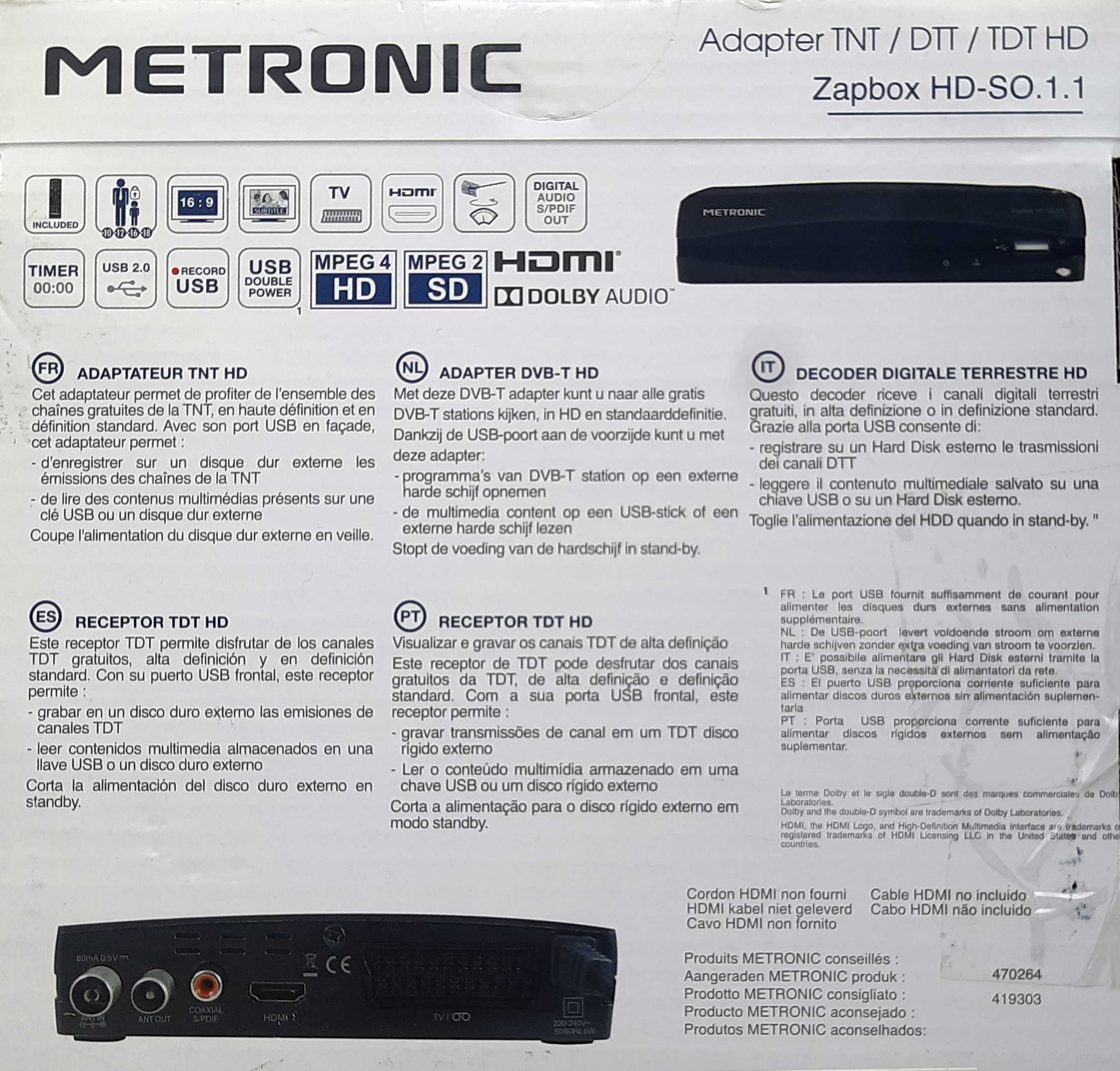 Tuner Dekoder DVB-T Metronic Zapbox HD-SO.1.1