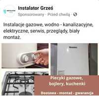 Piecyki gazowe z montażem / instalacje gaz., wod-kan., elektryczne