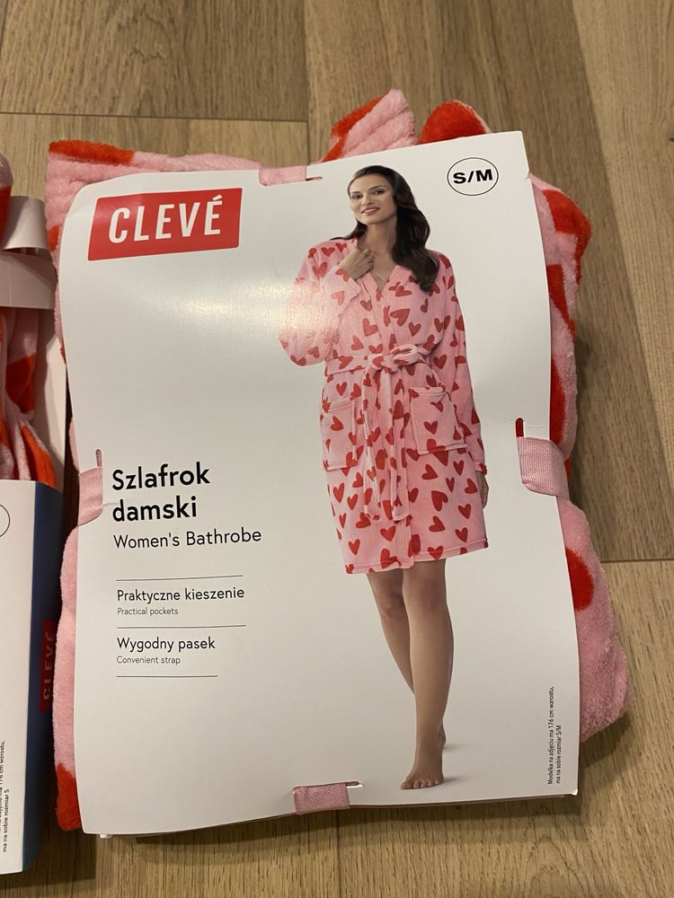 Nowy zestaw: piżama damska r. S + szlafrok r. S/M + kapcie r. 38/39  3