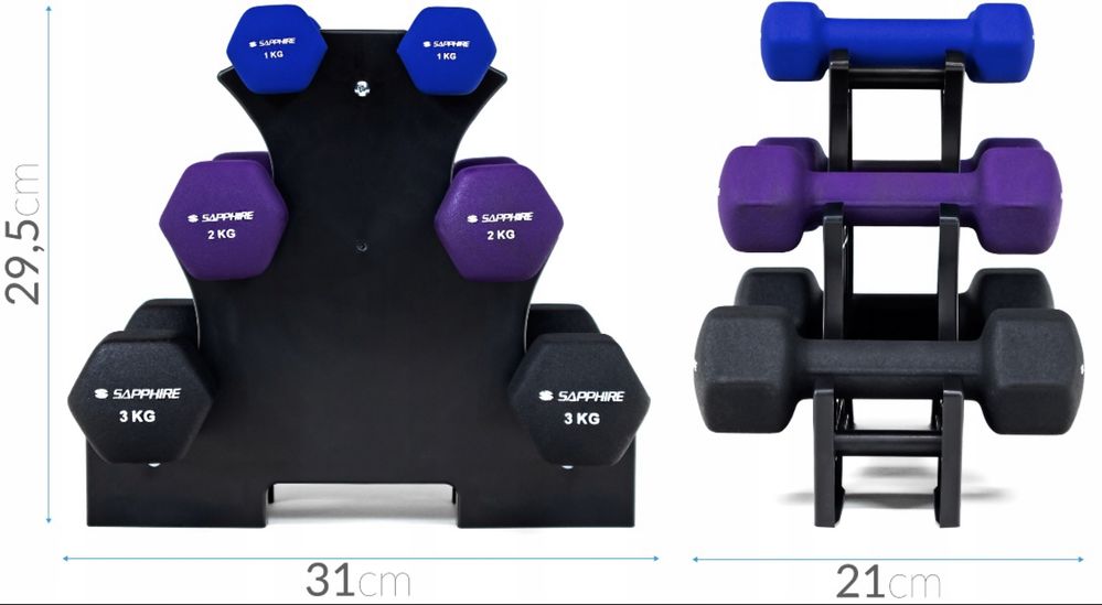 ZESTAW hantli + stojak - 2x 3kg 2kg 1kg FITNESS