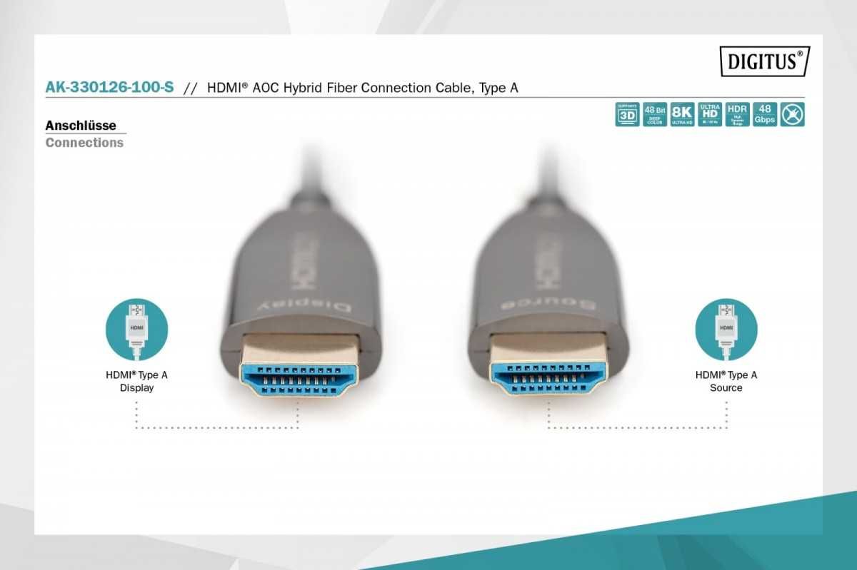 Digitus Kabel hybrydowy AOC HDMI 2.1 Ultra High Speed 8K/60Hz 10m