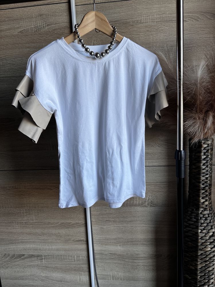 Tshirt bawelniany S/M rękawki ekoskóra