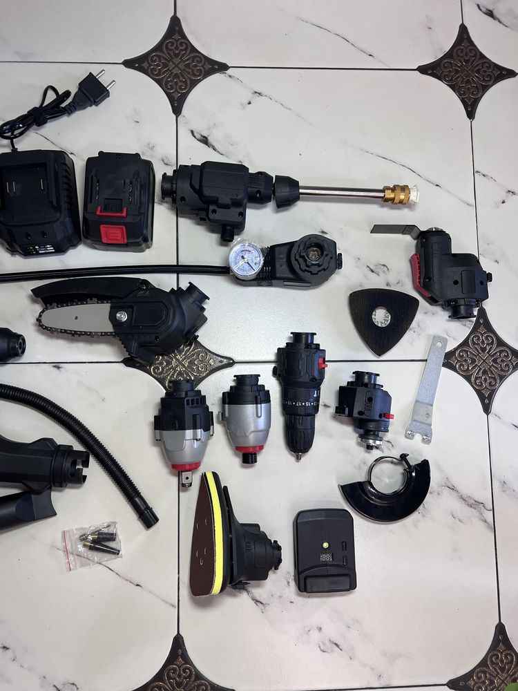 Набір makita grand 21 в 1 шуруповерт + компресор + болгарка + пила USB