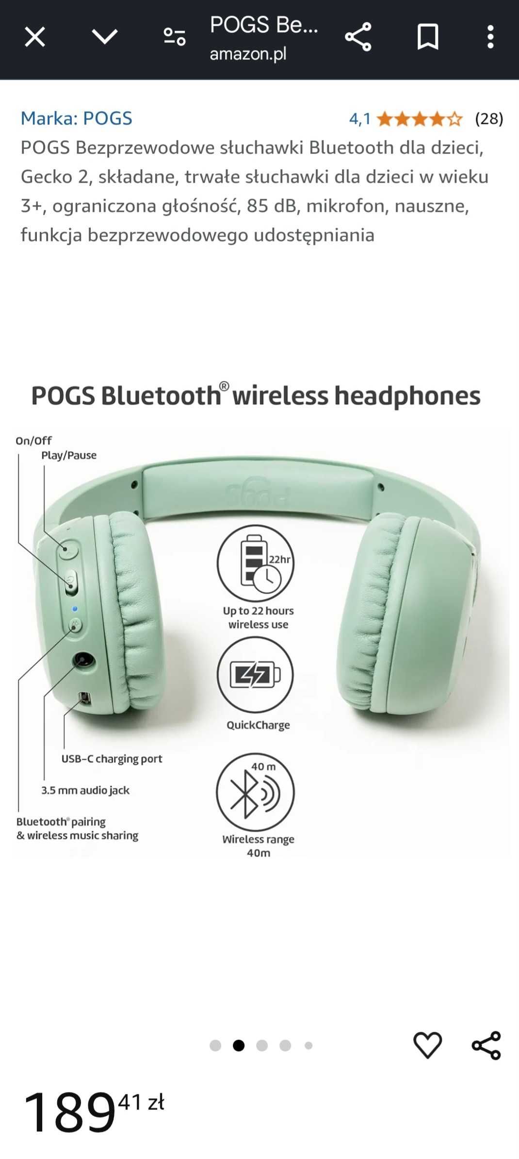 POGS Słuchawki Bluetooth dla dzieci, The Gecko
