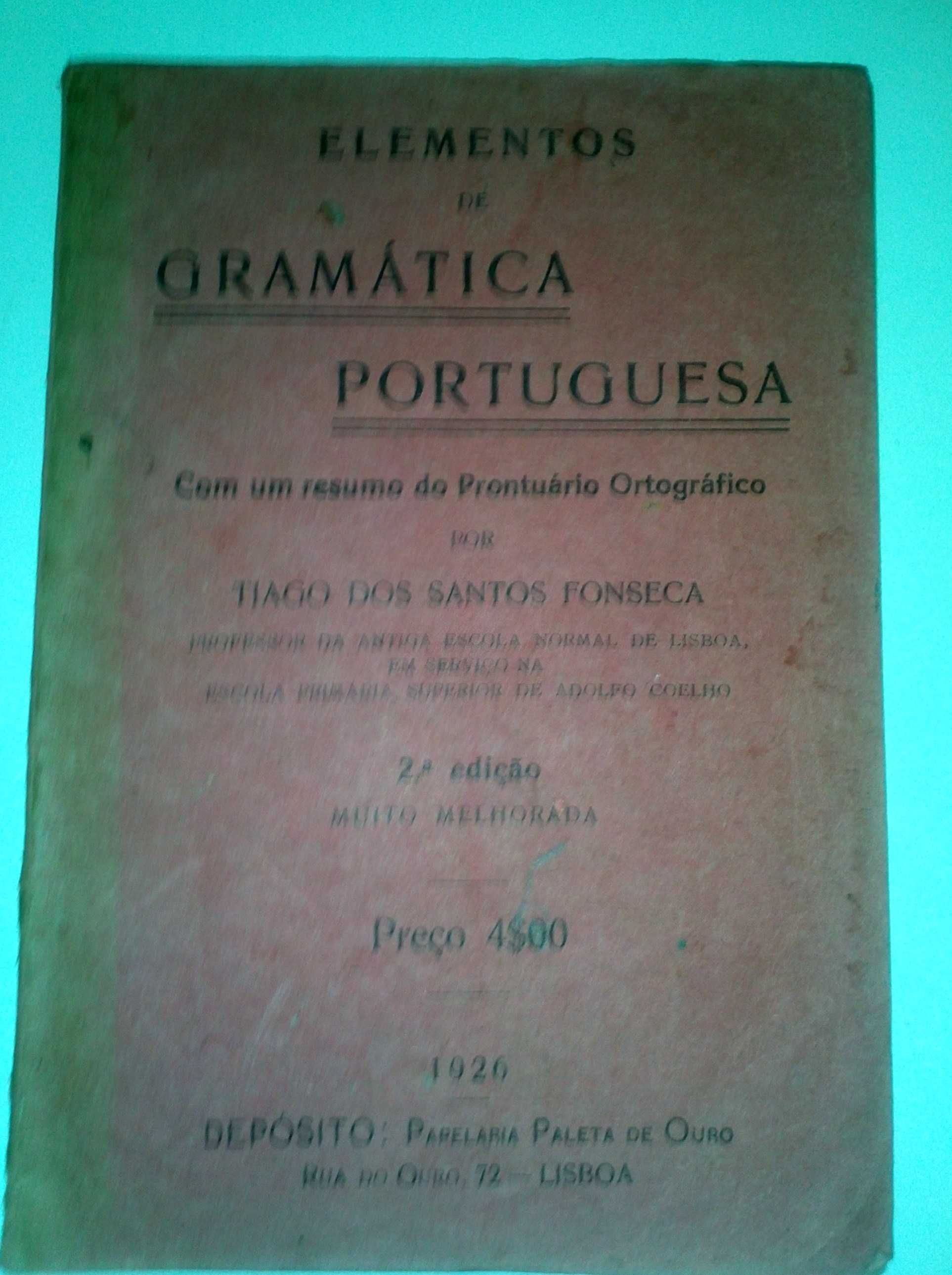 Livro "Elementos de gramática portuguesa" 2ª edição de 1926