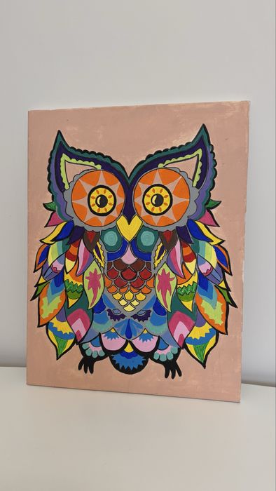 Картина “Яскрава сова” | Ручний розпис | 35×45 см