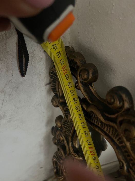 Consola de hall de entrada em metal e mármore com espelho em metal