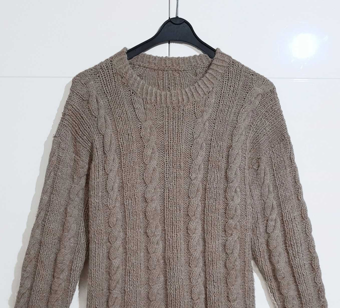 Sweter W Warkoczowy Splot Beżowy |R. L/XL