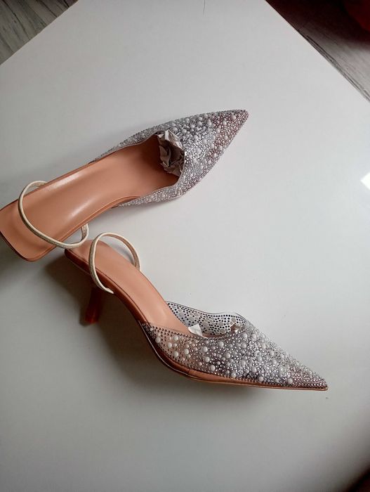 Czółenka eleganckie 38 nowe transparentne ozdobne